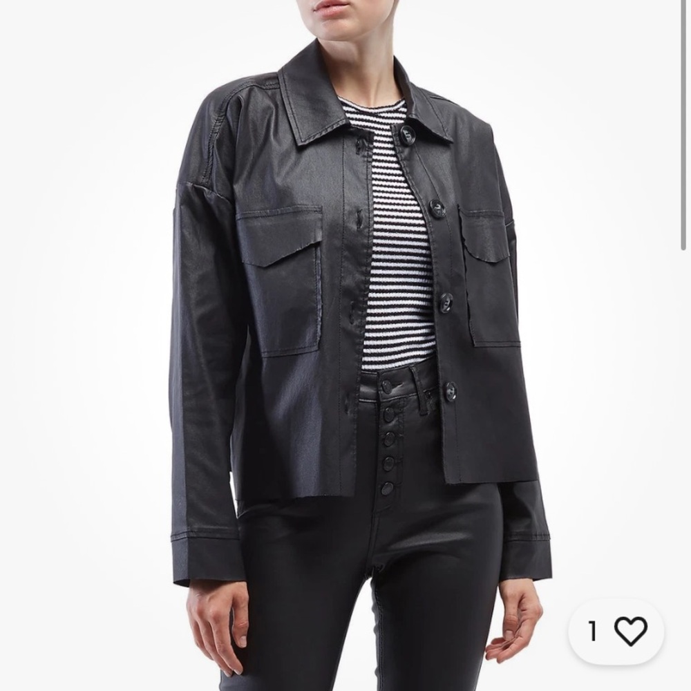 Oat New York Faux Leather Shirt Black Utility Jacket L NWT